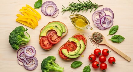 Healthy Avocado Toast with Colorful Vegetables.
