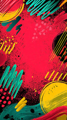 Modern Vibrant Abstract Graphic Art Background with Colorful Brush Strokes, Splatters, and Geometric Shapes