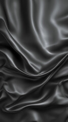 Fototapeta premium Luxurious Black Silk Fabric Texture Background. Smooth Satin Drapery with Elegant Waves and Soft Folds.