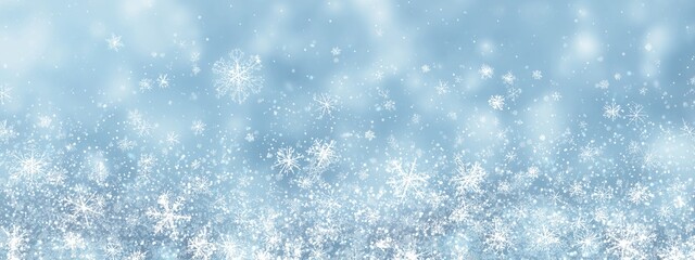 Winter snow scene, dreamy snowflakes dancing
