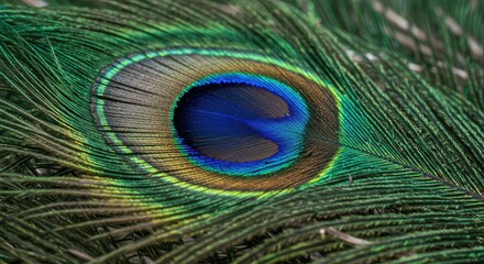 Obraz premium Stunning peacock feather with vibrant colors and intricate details, perfect for elegant designs, beauty projects, and creative advertising campaigns