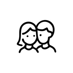 Obraz premium Simple black line drawing of two stylized figures, likely representing a couple or friends, with rounded features and short hair