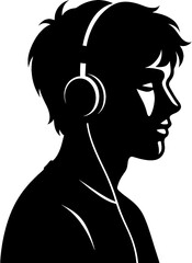 Silhouette Man Listening to Music with Headphones � Audio and Podcast Concept
