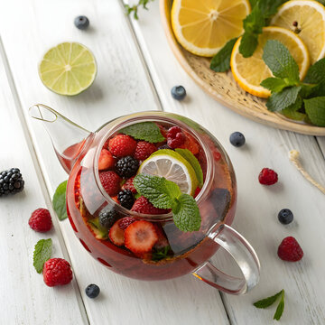 fruit tea with berries lemon lime and mint lea