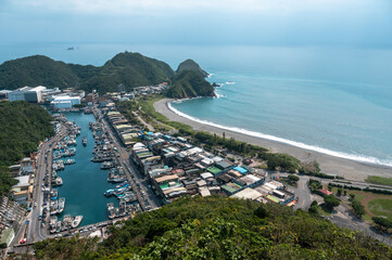 Close up of gorgeous Nan-Fang-Ao Fishing Harbor, and a lovely beach nearby the harbor, in Yilan, Taiwan.