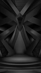 Abstract Geometric, black lines converge on platform stage, dark backdrop