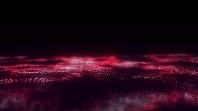 Music color wave of particles and lines. Big data visualization. Abstract red background with a dynamic wave. 3d rendering.