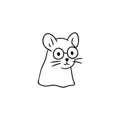 Black line drawing of a mouse wearing glasses