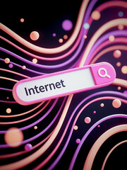 Barra di ricerca per contenuti di rete su sfondo astratto con testo "Internet", illustrazione