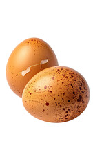 Two brown speckled eggs, one slightly cracked
