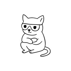 Cute cartoon cat wearing sunglasses, sitting with arms crossed