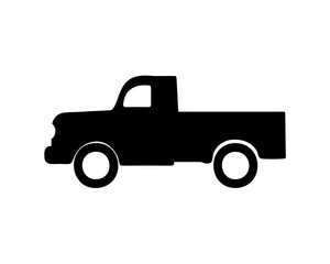 Silhouette of an old fashioned pickup truck depicted in simple style