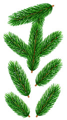 Vertical arrangement of stylized evergreen needles.  Intricate, symmetrical design of  pine or fir foliage.  Vibrant green tones