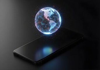 Digital World on Smartphone Screen: Global Connectivity and Technology Concept