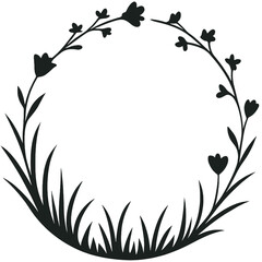 Floral Frame Silhouette Vector | Decorative Flower Border with Grass
