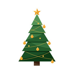 Christmas Tree with Hanging Ornaments and Stars – Decorative Christmas Design Elements