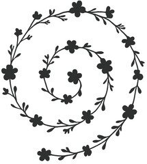 Spiral Floral Silhouette Vector | Botanical Flower Spiral Design