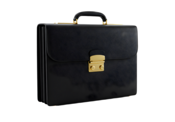 Classic Black Leather Briefcase with Golden Latch, Ideal for Business Professionals