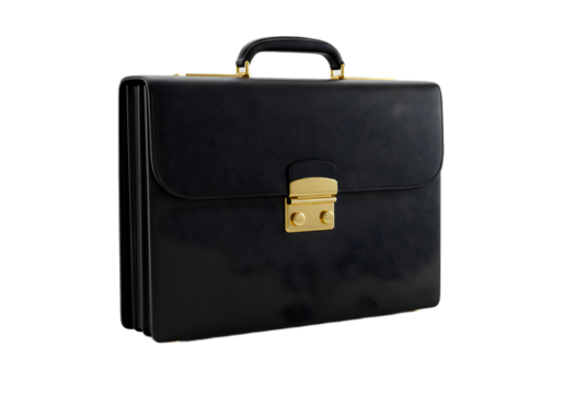 Classic Black Leather Briefcase with Golden Latch, Ideal for Business Professionals