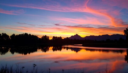 Obraz premium Colorful sunset over a calm lake