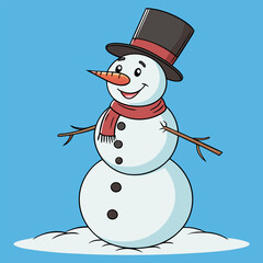 Cute Snowman Illustration | Winter Holiday, Christmas Character with Scarf and Hat.