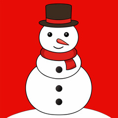 Cute Snowman Illustration | Winter Holiday, Christmas Character with Scarf and Hat.