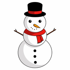 Cute Snowman Illustration | Winter Holiday, Christmas Character with Scarf and Hat.