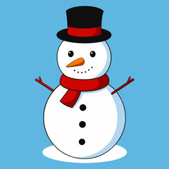 Cute Snowman Illustration | Winter Holiday, Christmas Character with Scarf and Hat.