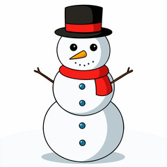 Cute Snowman Illustration | Winter Holiday, Christmas Character with Scarf and Hat.