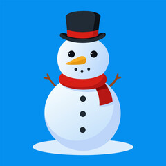 Cute Snowman Illustration | Winter Holiday, Christmas Character with Scarf and Hat.