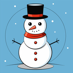 Cute Snowman Illustration | Winter Holiday, Christmas Character with Scarf and Hat.