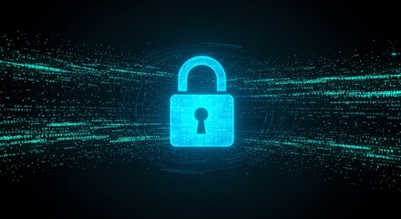 Digital lock icon with binary code background