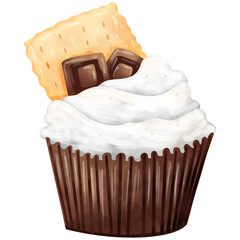 Watercolor chocolate cupcake