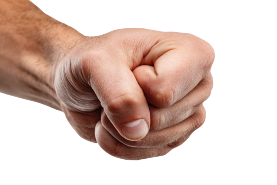 A clenched fist on black background showing tension and strength,, isolated on transparent background, perfect cutout, PNG - Powered by Adobe