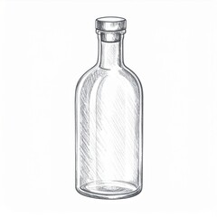 Vintage Glass Bottle Sketch with Transparent Liquid Container and Detailed Artwork