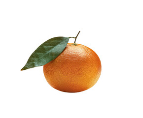 A small orange with a green leaf on top
