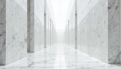 Obraz premium A serene corridor of white marble, reflecting light, leading to an unknown destination, evoking tranquility