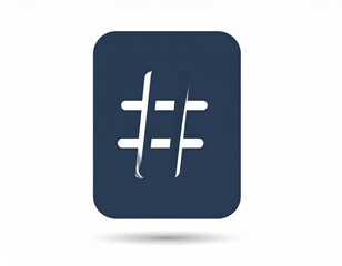 Fototapeta premium A modern illustration of a dark blue hashtag symbol within a rounded square, used for social media and digital tagging.