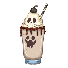 Spooky Ghost Milkshake with Chocolate Drizzle for Halloween