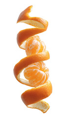 A spiral of orange peel with a slice of orange in the middle
