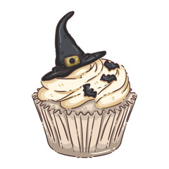 Whimsical Witch Hat Cupcake with Bat Toppings