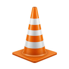 Orange and white striped traffic cone for construction safety isolated PNG with Transparent Background