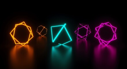 Neon geometric shapes on black background