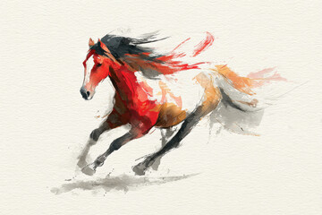 watercolor fire horse running chinese zodiac 2026 new year symbol artistic abstract painting concept of vitality concept of freedom concept of tradition
