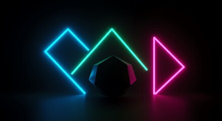 Neon geometric shapes with dark background