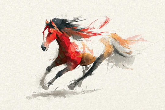 watercolor fire horse running chinese zodiac 2026 new year symbol artistic abstract painting concept of vitality concept of freedom concept of tradition