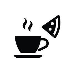 Cappuccino mug with steam and slice of cake