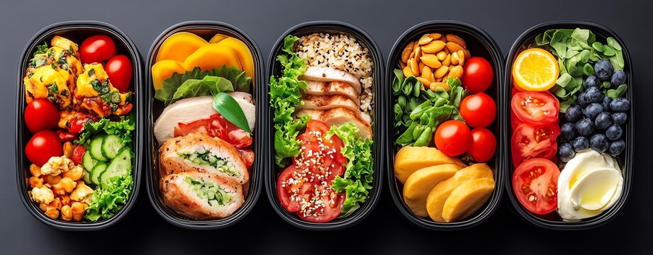 Colorful and healthy meal prep containers.