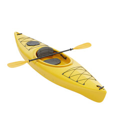 Yellow kayak with paddle for summer outdoor recreation isolated PNG with Transparent Background