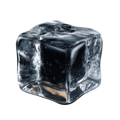 A cube of ice is shown in a clear glass